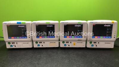 4 x Fukuda Denshi DS-7100 Patient Monitors Including ECG, SpO2, BP, TEMP, NIBP and Printer Options (All Power Up)