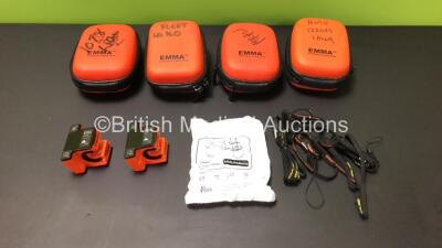 2 x Emma Ref (1 x 605100, 1 x 606100) Emergency Capnograghs in 4 x Cases and 1 x Airway Adaptor (Both Power Up) *122069 - 108322*