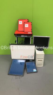 Fire CR+ Veterinary-20 CR Scanner with 12 x AGFA X-Ray Cassettes (5 x Cassettes 24x30,4 x 18x24 and 3 x 43x35),2 x X-Ray Grids (43x35 and 24x30),Monitor,CPU and Keyboard on Stand (Hard Drive Removed on CPU) * Mfd Oct 2013 *
