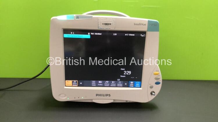 Philips IntelliVue MP50 Patient Monitor *Mfd - 03/2008* with Philips M3015A #C06 Multiparameter Module with Press, Temp and Microstream Options *Mfd - 25/07/2017* (Powers Up, Missing Dial - See Photo)