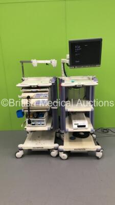 2 x Olympus Stack Trolleys Including 1 x Olympus OEV191H Monitor, 1 x Olympus ESG-100 Electrosurgical Diathermy Unit with Footswitch, 1 x Olympus Evis Lucera MAJ-1536 Keyboard, 1 x Olympus Evis Lucera CV-260SL Processor, 1 x Olympus Evis Lucera MAJ-1154 P