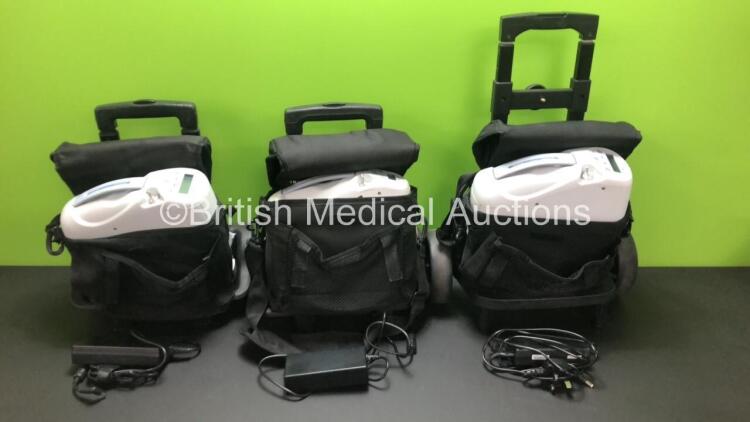 3 x Inogen One G2 Oxygen Concentrator Model 10-200 with 3 x Power Supplies and Bags with Wheels (All Power Up)