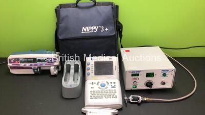 Mixed Lot Including 1 x CareFusion Alaris Enteral Syringe Pump (Powers Up with Service Message) 1 x SonoSite 180 Plus Ultrasound System Ref.P01576-08 with 2 x Batteries and Charger (No Power - Possible Flat Batteries) and 1 x EZ EM ProtoCOL Colon Insuffla
