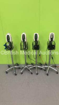 4 x Welch Allyn 420 Series Patient Monitors on Stands (All Power Up - Only 3 Power Supplies)
