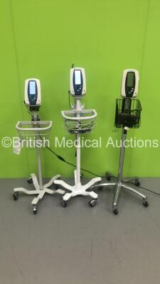 2 x Welch Allyn SPOT Vital Signs Monitor on Stands and 1 x Welch Allyn 420 Series Patient Monitor on Stand (All Power Up)