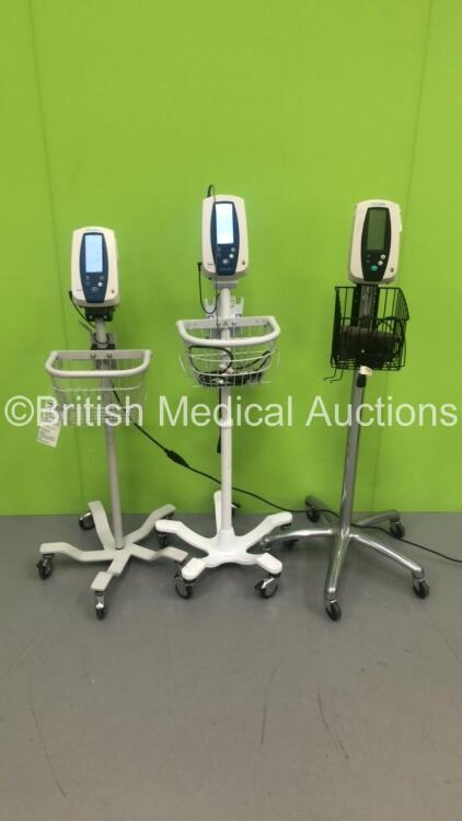 2 x Welch Allyn SPOT Vital Signs Monitor on Stands and 1 x Welch Allyn 420 Series Patient Monitor on Stand (All Power Up)