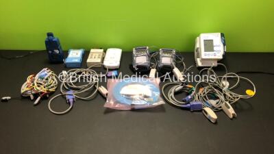 Mixed Lot Including 1 x Fresenius Applix Smart Pump with Applix Holder, 2 x Nellcor N-65 Oximeters, 1 x Respironics I-Neb with Power Supply, 3 x Temporary Pacemakers and Various Monitor Leads
