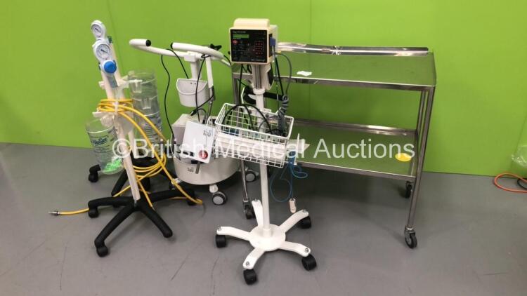 Mixed Lot Including 1 x Stainless Steel Trolley,2 x VacSax Regulators on Stands with 4 x Suction Cups,1 x Free Hand Robotic Positioning Arm on Stand and 1 x CSI Comfort Cuff Patient Monitor on Stand with 1 x SpO2 Finger Sensor and 1 x BP Hose with Cuff (P