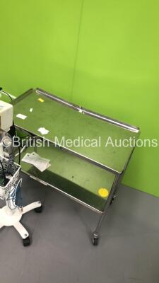 Mixed Lot Including 1 x Stainless Steel Trolley,2 x VacSax Regulators on Stands with 4 x Suction Cups,1 x Free Hand Robotic Positioning Arm on Stand and 1 x CSI Comfort Cuff Patient Monitor on Stand with 1 x SpO2 Finger Sensor and 1 x BP Hose with Cuff (P - 4