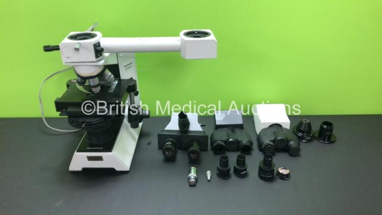 Job Lot Including 1 x Olympus CH40 Microscope (Incomplete) with 4 x Optics (1x Olympus A 100 1.30 Oil - 1 x OLYMPUS A 40 PL 0.65 - 1 x Olympus A 10 PL 0.25 - 1 x Zeiss ACHROPLAN 100x/1,25 Oil) and Various Microscope Accessories *0804831*