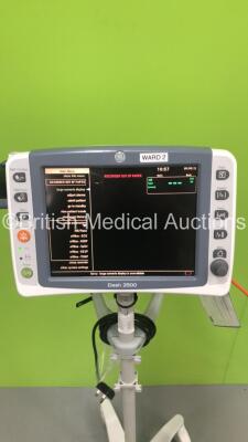 GE Dash 2500 Patient Monitor on Stand with SpO2,ECG and NIBP Options (Powers Up) * SN SCG09088073WA * * Mfd 2009 * - 2