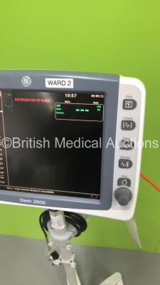 GE Dash 2500 Patient Monitor on Stand with SpO2,ECG and NIBP Options (Powers Up) * SN SCG09088073WA * * Mfd 2009 * - 4