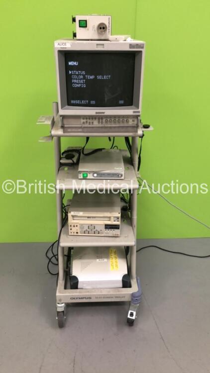 Olympus TC-C1 Clinical Trolley with Sony Trinitron Monitor, Olympus OTV-SC Digital Signal Processor and Sony SVO-9500MDP Video Cassette Recorder (Powers Up)