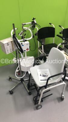 3 x Sitdown Weighing Scales, 1 x Seca Stand on Scales, 1 x eme tricomed Infant Flow CPAP Driver on Stand, 1 x Welch Allyn Connex Monitor (Damaged) and 1 x FreeHand Prosurgics Robotic Camera Holder and Positioner for Laparoscopic Surgery - 2