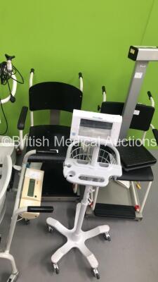 3 x Sitdown Weighing Scales, 1 x Seca Stand on Scales, 1 x eme tricomed Infant Flow CPAP Driver on Stand, 1 x Welch Allyn Connex Monitor (Damaged) and 1 x FreeHand Prosurgics Robotic Camera Holder and Positioner for Laparoscopic Surgery - 3