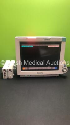 Philips IntelliVue MP70 Patient Monitor M8007A *Mfd 2006* with Philips M3001A Module with Press, Temp, NBP, SPO2 and ECG/Resp Options *Mfd 2019* and Philips M3015A Microstream Module with Press Temp and CO2 Options *Mfd 2020* (Powers Up) *DE61744532 / DE6