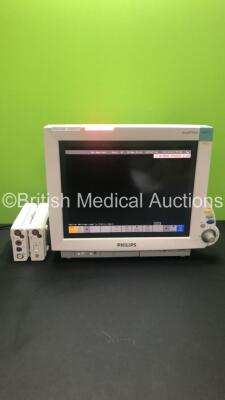 Philips IntelliVue MP70 Patient Monitor M8007A *Mfd 2006* with Philips M3001A Module with Press, Temp, NBP, SPO2 and ECG/Resp Options *Mfd 2008* and Philips M3015A Microstream Module with Press Temp and CO2 Options *Mfd 2014* (Powers Up) *S/N DE61744505 /