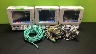 3 x Fukuda Denshi DS-7100 Patient Monitors Including ECG, SpO2, BP, TEMP, NIBP and Printer Options, 3 x BP Hoses, 3 x SPO2 Finger Sensors and 3 x ECG Lead (All Power Up)