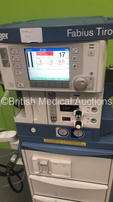 Drager Fabius Tiro Anaesthesia Machine Ref 8606000-75 Software Version 3.37a Total Hours Run 1075 Total Ventilator Hours Run 206 with Bellows,Absorber,Hoses and Oxygen Mixer (Powers Up) * SN ASFK0144 * * Mfd 2014 * - 4