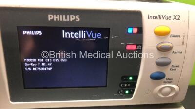 2 x Philips IntelliVue X2 Handheld Patient Monitors Including ECG, SpO2, NBP, Temp, and Press Options Software Revision F.01.47 - H.15.45 *Mfd 2011 - 2009* (Both Power Up) - 4
