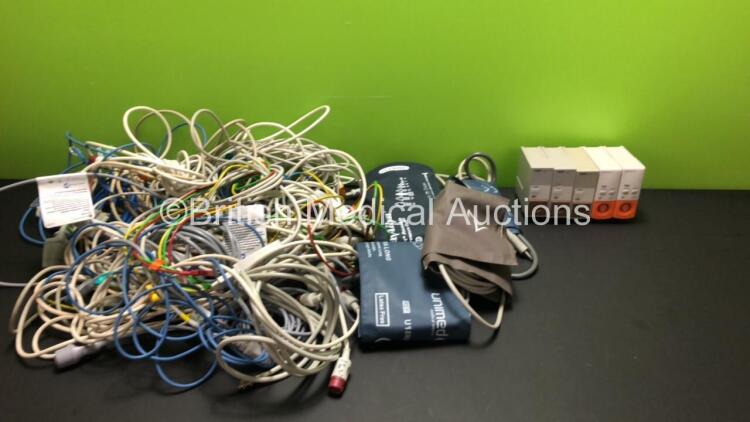 Job Lot of Patient Monitoring Leads and 5 x Modules Including Philips ECG Leads, BP Cuffs and Finger Sensors