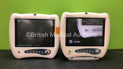 2 x Mindray PM-7000 Patient Monitors with with ECG, T1, T2, IBP1, IBP2, SPO2, CO and NIBP Options (Both Power Up with Some Missing Casing and Dial) *SN CE76100449 - CE8A109459*