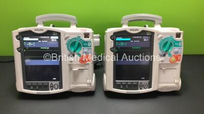 2 x Philips Heartstart MRx Defibrillators Including Pacer, ECG and Printer Option with 2 x Philips M3539A Batteries, 2 x Philips M3538 Module (Both Power Up)