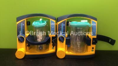 2 x Laerdal Suction Units with 3 x Cups (Both Power Up with Missing Caps-See Photo)