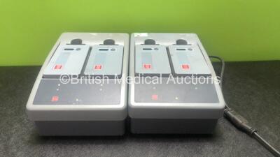 2 x Physio Control Ref 11141-000107 Station Li-ion Battery Chargers with 4 x Physio Control Ref 21330-001176 Li-ion Rechargeable Batteries (Both Power Up) *SN LP15S03871, LP15S02763