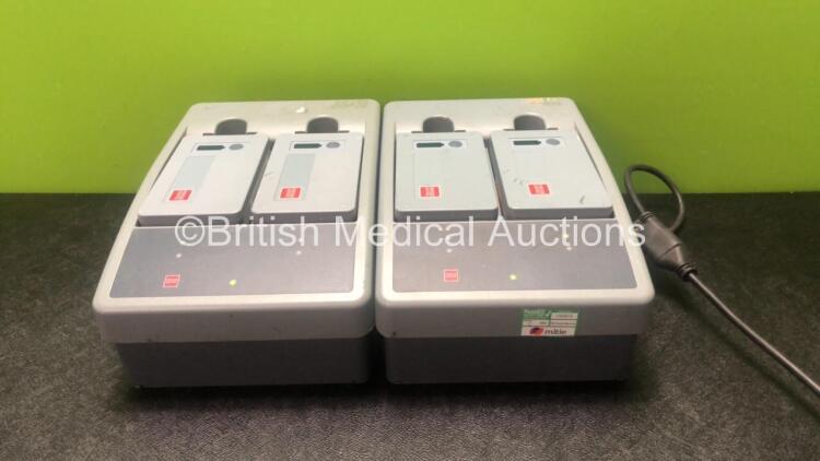 2 x Physio Control Ref 11141-000107 Station Li-ion Battery Chargers with 4 x Physio Control Ref 21330-001176 Li-ion Rechargeable Batteries (Both Power Up) *SN LP15S03844, LP15S02458*