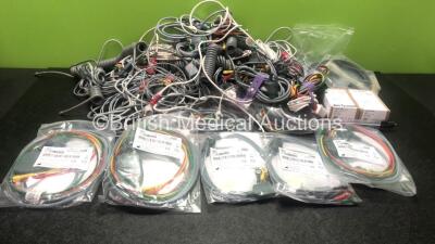 Job Lot of Various Patient Monitoring Cables Including ECG Leads, SpO2 Finger Sensors, BP Cuffs and Trunk Cables