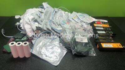 Mixed Lot Including Various Size Electrode Pads, 3 x Life Printer Paper Reels, 2 x BP Cuffs, 3 x Physio Control 11141-000156 Batteries, 2 x Physio Control Ref 11141-000160 Batteries and 3 x Physio Control Test Loads