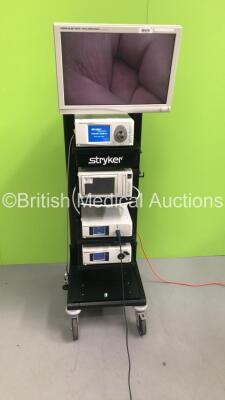 Stryker Stack Trolley Including Stryker Vision Elect HDTV Surgical Viewing Monitor,Stryker Pneumo Sure High Flow Insufflator,Stryker SDC Ultra HD Information Management System *Hard Drive Removed*,Stryker 1288 HD Camera Control Unit,Stryker 1288 HD Camera