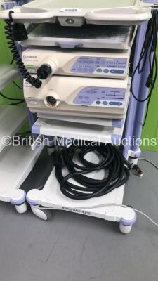 2 x Olympus Stack Trolleys Including Olympus OEV191H Monitor,Olympus Evis Lucera CV-260 Processor,Olympus Evis Lucera CLV-260 Processor/Light Source Unit,Olympus MAJ-1154 Pigtail Connector,Sony Color Video Printer UP-25MD,Olympus Keyboard and Connector Ca - 6