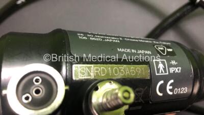 Fujinon ED-530XT8 Video Duodenoscope in Case - Engineer's Report : Optical System - No Fault Found, Angulation - Not Reaching Specification, To Be Adjusted, Insertion Tube - Minor Kinks, Light Transmission - No Fault Found, Channels - No Fault Found, Leak - 4