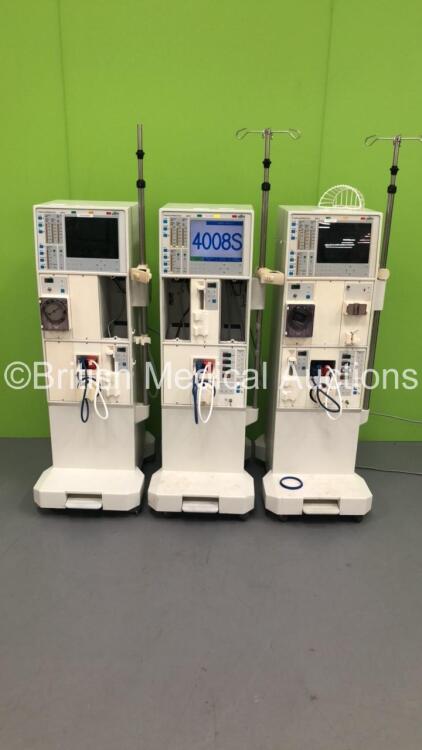 3 x Fresenius Medical Care 4008 S Dialysis Machines Software Versions 4.5 - Running Hours 09377 / 09139 / 19566 (1 x Powers Up,1 x Powers Up with Alarm,1 x Unable to Power Up Due to No Input-2 x Incomplete-See Photos) *GH*