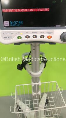 GE Dash 4000 Patient Monitor on Stand with BP1/3,BP2/4,SpO2,Temp/CO,NBP and ECG Options (Powers Up) - 3