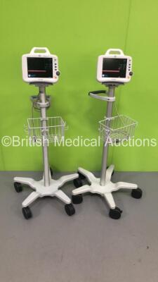 1 x GE Dash 3000 Patient Monitor on Stand with SpO2,Temp/CO,NBP and ECG Options and 1 x GE Dash 3000 Patient Monitor on Stand with SpO2,Temp/CO,CO2,NBP and ECG Options (Both Power Up)