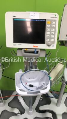 4 x Drager Infinity Delta Patient Monitors on Stands with MemoMed 1, MultiMed, Aux/Hemo2, Aux/Hemo3 and Selection of Leads / Cables (All Power Up - 1 x Error Message Displayed - See Pictures) *S/N 5399410662 / 5399447150 / 5399485447 / 539977349* - 6