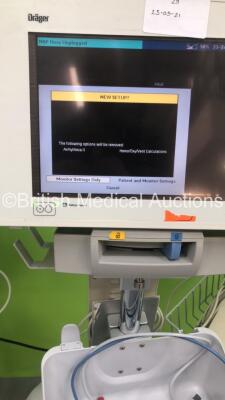 4 x Drager Infinity Delta Patient Monitors on Stands with MemoMed 1, MultiMed, Aux/Hemo2, Aux/Hemo3 and Selection of Leads / Cables (All Power Up - 1 x Error Message Displayed - See Pictures) *S/N 5399410662 / 5399447150 / 5399485447 / 539977349* - 7