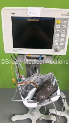 3 x Drager Infinity Delta Patient Monitors on Stands with MemoMed 1, MultiMed, Aux/Hemo2, Aux/Hemo3 and Selection of Leads / Cables (All Power Up) *S/N 5399462160 / 5399488845* - 2