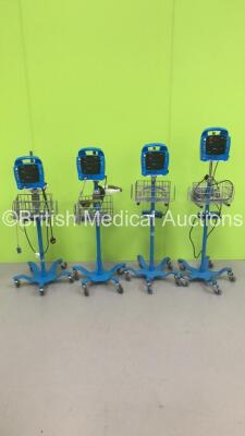 4 x GE Dinamap Procare Vital Signs Monitors on Stands (All Power Up - 1 x with Error Message - See Pictures)