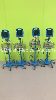 4 x GE Dinamap Procare Vital Signs Monitors on Stands (All Power Up)