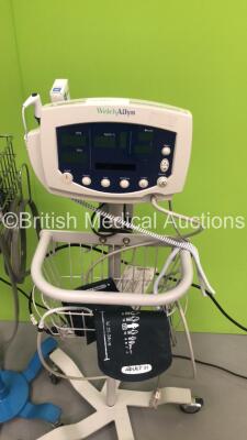 1 x GE Dinamap V100 Carescape Vital Signs Monitor on Stand (Powers Up), 1 x GE Dinamap ProCare Auscultatory 400 Vital Signs Monitor on Stand (No Power) and 1 x Welch Allyn 53N00 Vital SIgns Monitor on Stand (No Power) - 4