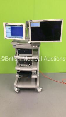 Storz Stack Trolley with Storz WideView HD Monitor, Storz 200903 31 Touch Screen Monitor, Storz 200961 20 AIDA Control Unit and Storz 201331 20 SCB Xenon 300 Light Source (Powers Up) *S/N 09-134293 / KSA21699 / MB0647755*