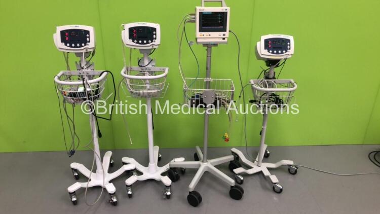 3 x Welch Allyn 53N00 Vital Signs Monitors on Stands and 1 x Philips M3046A M3 Patient Monitor with Philips M300A Multiparameter Module and Leads (All Power Up) *S/N DE00827722 / JA057806 / JA091673 / JA124384*