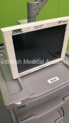 Karl Storz Stack Trolley Including Storz 200903 31 Monitor,Hi-Tec OP Insufflator 1200 and Storz Pulsar 201400 20 Light Source Unit (2 x Powers Up,Unable to Power Test Monitor-Error Code On Light Source-See Photos) - 5