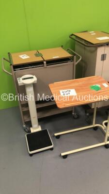 Mixed Lot Including 3 x Over The Bed Tables,2 x Bristol Maid Crash Trolleys,1 x Stainless Steel Instrument Tray on Trolley and 1 x Seca Standing Weighing Scales - 2