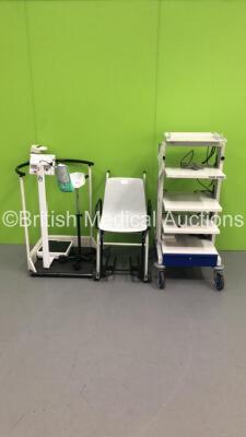 Mixed Lot Including 1 x Karl Storz Stack Trolley,1 x Accoson BP Meter on Stand,1 x SECA Seated Weighing Scales,1 x Marsden Standing Weighing Scales and 1 x SECA Standing Weighing Scales