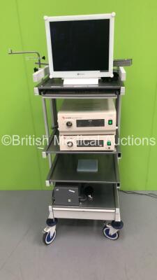 Stack Trolley Including AG Neovo Monitor,Fujinon Light Source XL-401 and Fujinon EVE Processor VP-401 and Keyboard (2 x Power Up,Unable to Test Monitor Due to No Power Supply)